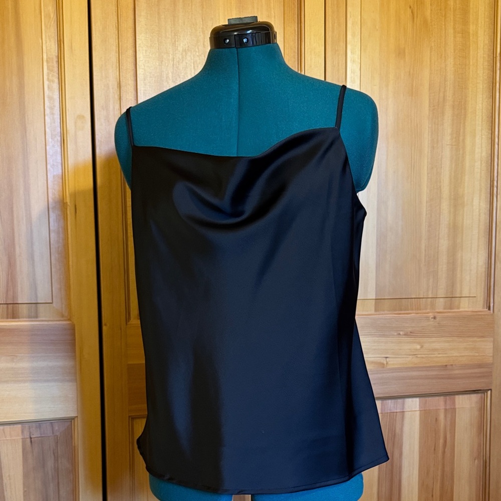 Banana Republic Elegant Black Satin Drop Neck Cami Top